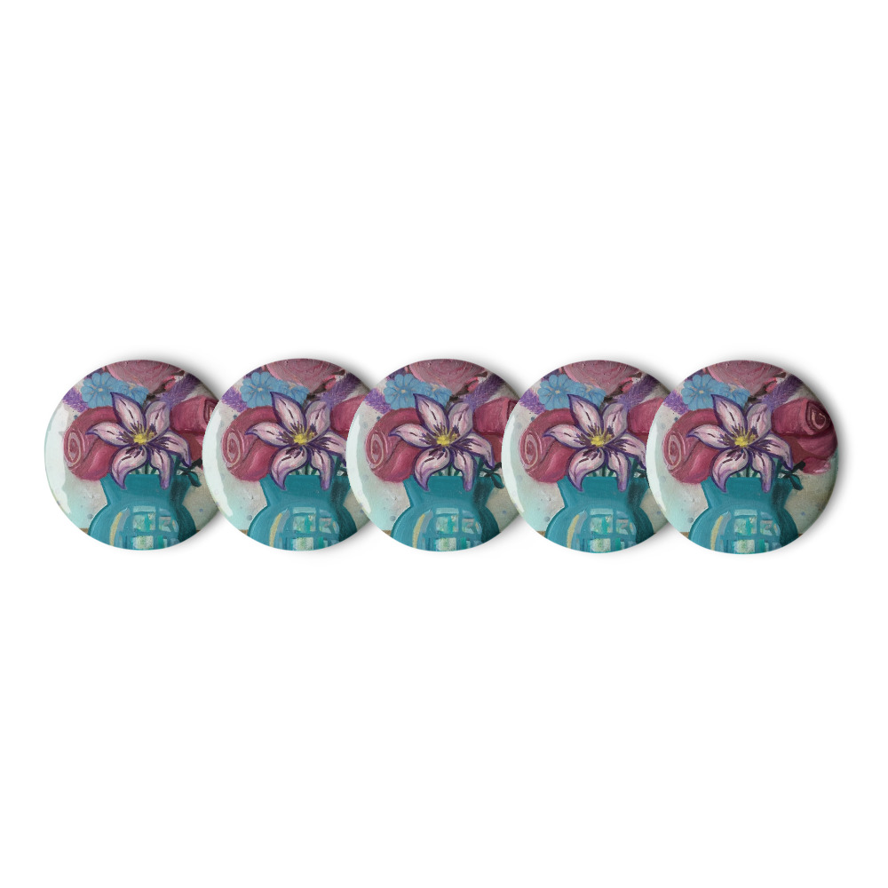 Bouquet in Teal — Pin Button Set