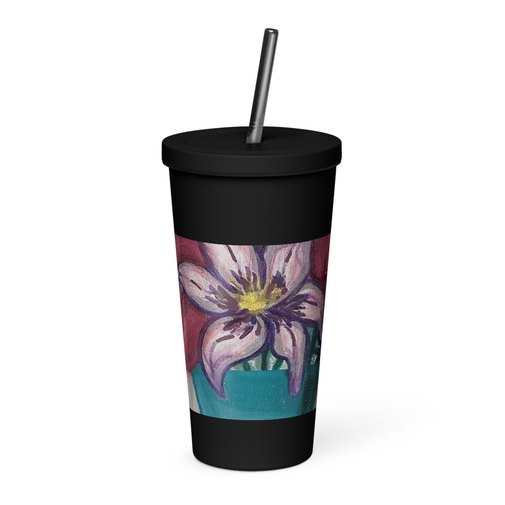 Bouquet in Teal — Insulated Tumbler with Straw