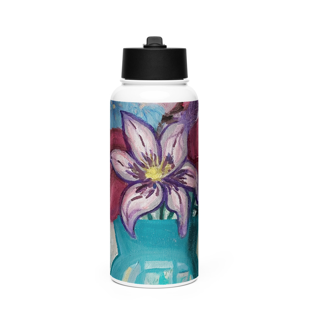 Bouquet in Teal — Straw-Lid Water Bottle (32oz)
