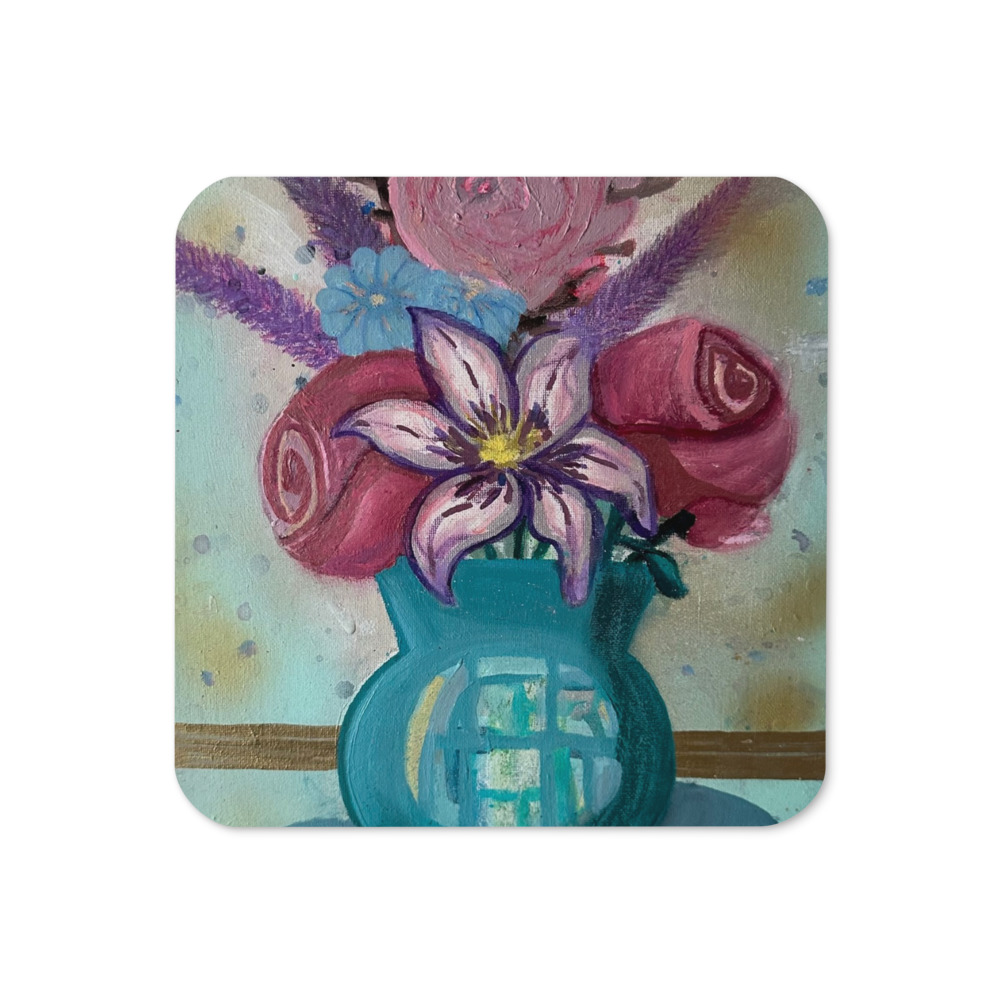Bouquet in Teal — Cork-Back Coaster