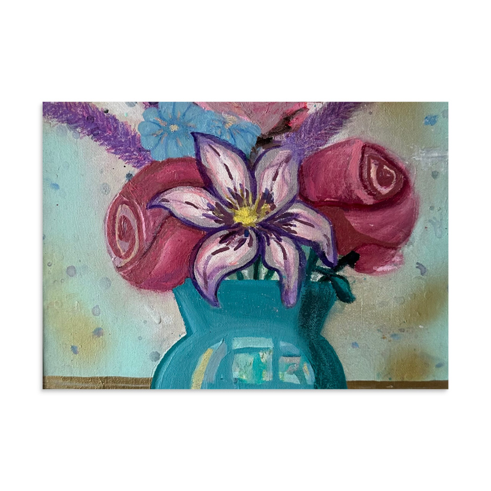 Bouquet in Teal — Matte Poster (A3)