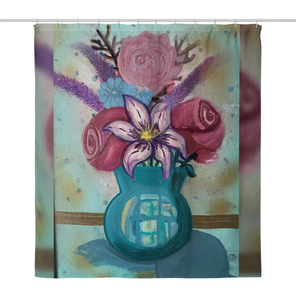 Bouquet in Teal — Shower Curtain (71″×74″)