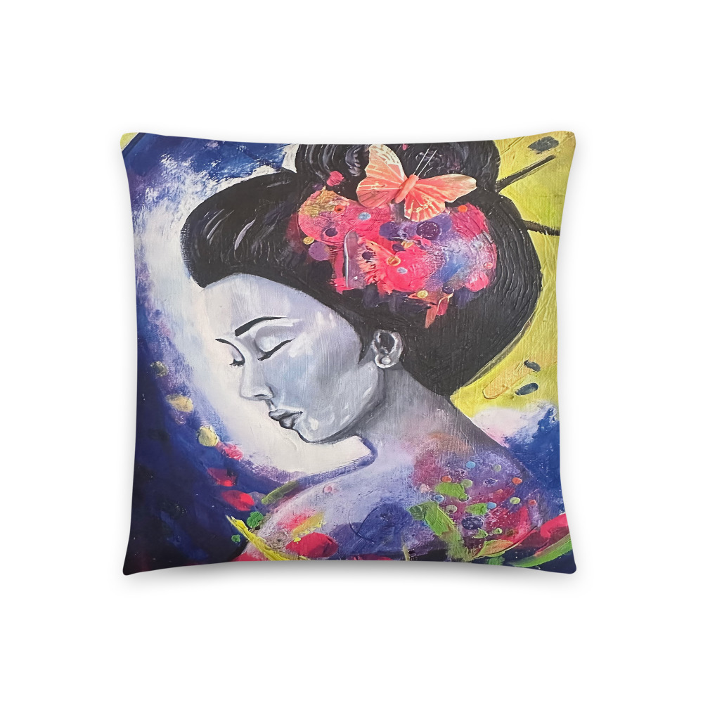 Geisha Moon — Throw Pillow (18" × 18")