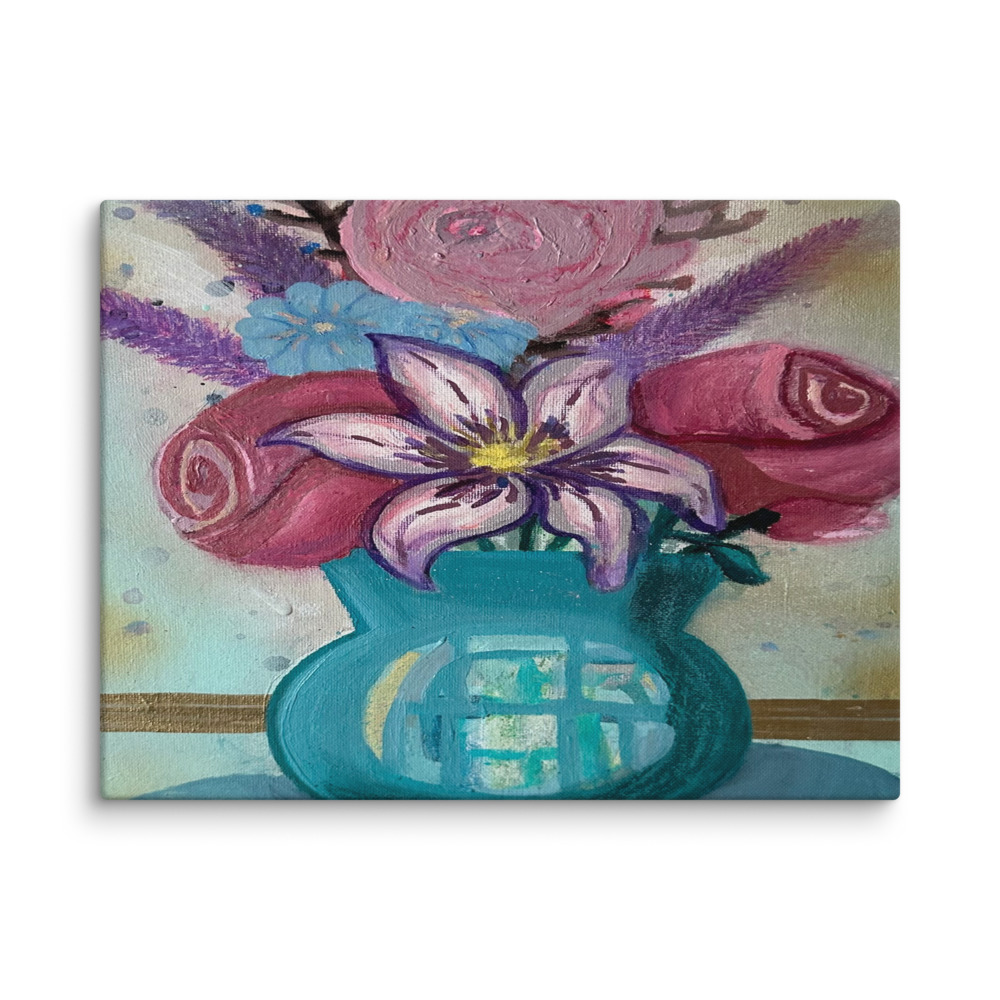 Bouquet in Teal — Canvas Print (18" × 24")