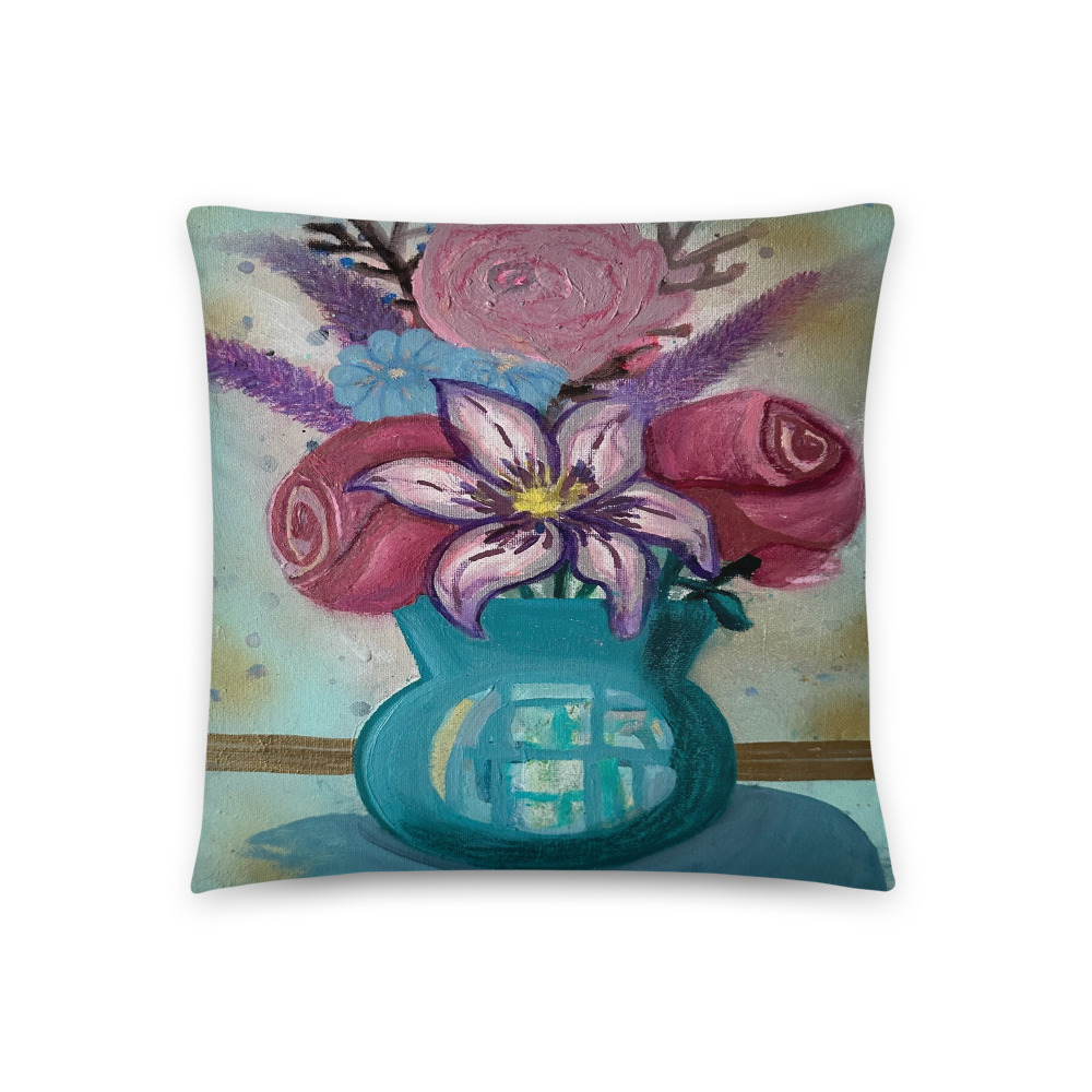 Bouquet in Teal — Throw Pillow (18" × 18")